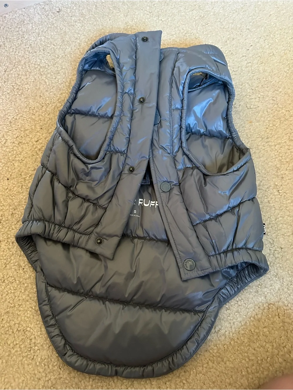 Aritzia Blue grey Quilted Puffer Dog Coat with Hood